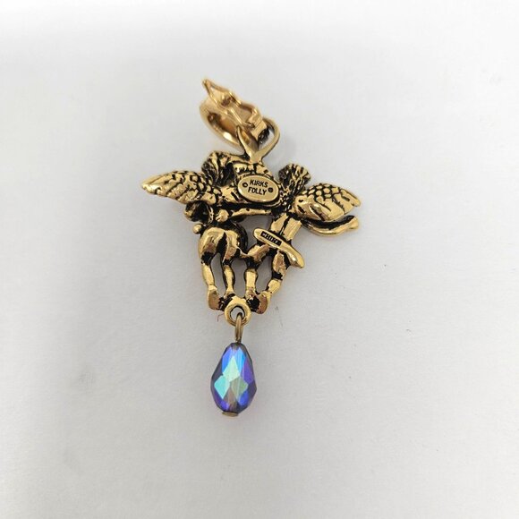 Kirks Folly Gold Tone Cherubs Crystal Dangle Necklace Enhancer Pendant - Picture 3 of 3